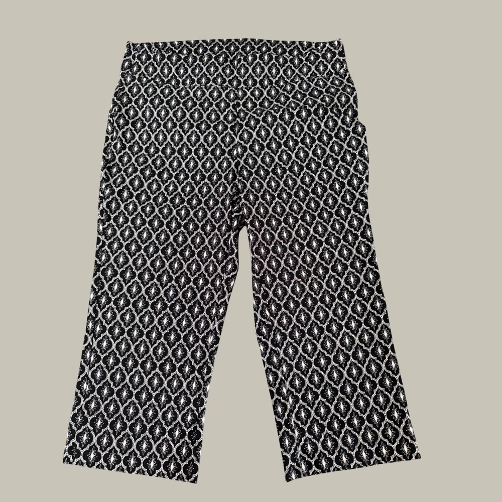 Zoe + Phoebe Womens Black White Geometric Print Crop Pull On Pants Large